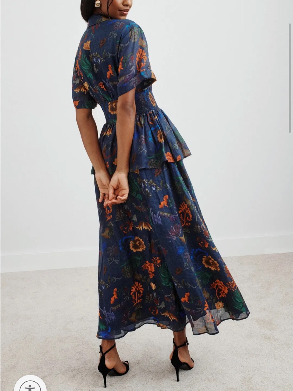 Rosie Assoulin Navy Floral Tiered Maxi Dress - Picture 2 of 5